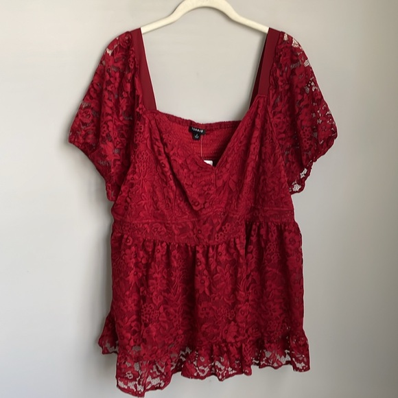 New Torrid Dark Red Lace Short Sleeve Babydoll Top Size 2X - Picture 5 of 12